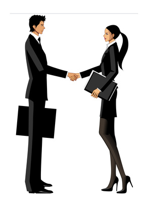 Business man and woman shaking hands